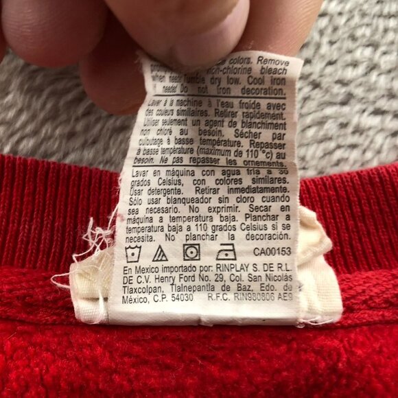 Champion Women's Reverse Weave Sweatshirt Large Crew Neck Red Cropped with Sciss - Picture 12 of 14